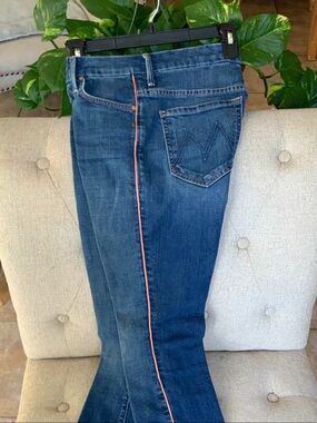 Women’s MOTHER High Rise  size 26 Blue Jeans with Pink Side Trim
